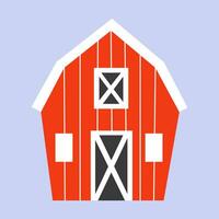 Cute red barn. Hand drawn building. Vector cartoon doodle illustration for kids.