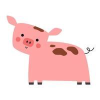 Cute pig in naive style. Hand drawn farm animal. Funny domestic pet. Vector cartoon illustration for kids.