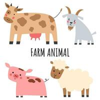 Farm animals set in flat style. Cute cartoon animals sheep, goat, cow, pig. Vector illustration in white background for print.