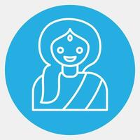 Icon indian girl. Diwali celebration elements. Icons in blue round style. Good for prints, posters, logo, decoration, infographics, etc. vector