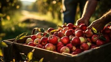 cosecha manzanas en un huerta foto