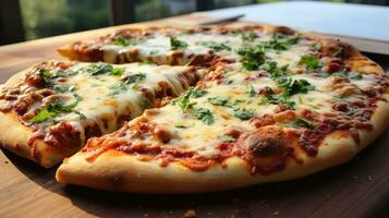 Pizza - clásico, caseoso, delicioso, complacer a la multitud comodidad comida foto