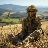 Scarecrow guarding the fields in the countryside. photo