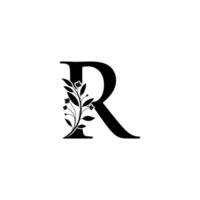 floral letra r logo icono, lujo alfabeto fuente inicial diseño aislado vector