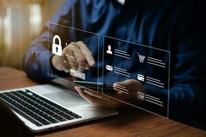 Digital security and encryption of customer data and the financial system of customer purchases in commerce. photo
