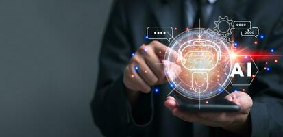 Chatbot and AI technology communication. robots artificial intelligence online customer service.Digital chatbot, robot application.Virtual assistant on internet. photo