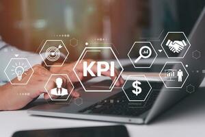 Big data analytics and business intelligence BI Key Performance Indicators kpi. Business icon report marketing information analysis investment finance virtual screen concept. photo