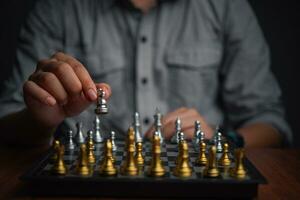 Success and plan in Business Strategy. Businessman in a Chess Game of Skill and Critical Thinking photo