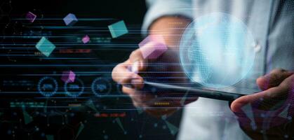 Digital communication internet online and social media virtual screen technology concept WEB 3.0. Business marketing concept and big data photo