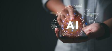 Chatbot conversation Ai Artificial Intelligence technology online customer service.Digital chatbot, robot application, Futuristic technology.Virtual assistant on internet. photo