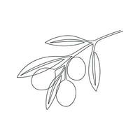 Olive branch drawn in one continuous line. One line drawing, minimalism. Vector illustration.