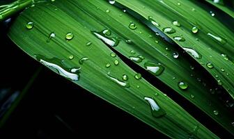 Leaves macro of wallpaper. Wet tropical plant background. For banner, postcard, book illustration. Created with generative AI tools photo