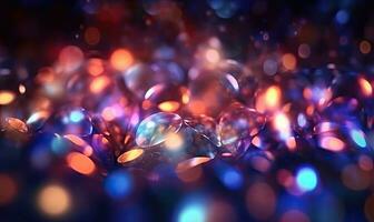 Light through wet windows. Night festival background. For banner, postcard, book illustration. Created with generative AI tools photo