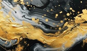 Watercolor golden on black background. Painting streams texture wallpaper. For banner, postcard, book illustration. Created with generative AI tools photo