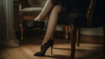 mujer piernas y negro tacones, generativo ai foto