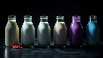 Alternative types of milks. Vegan substitute dairy milk, generative ai photo