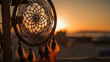 Dreamcatcher - Native American Decoration At Sunset, generative ai photo