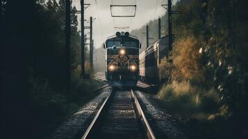 tren en el ferrocarril, generativo ai foto