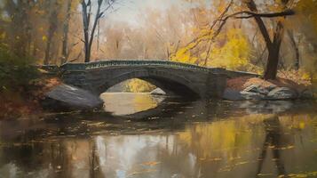 Bill Alexander style oil painting using wet on wet technique, impasto heavy brush strokes, detailed, The Mall, Central Park, Generative ai photo
