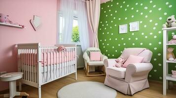 Beautiful interior of baby room, AI Generative photo