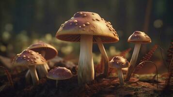 Psilocybin mushrooms, 3D illustration. Commonly known as magic mushrooms. AI Generative photo