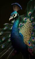 el vibrante plumas de el delicado pavo real, ai generativo foto