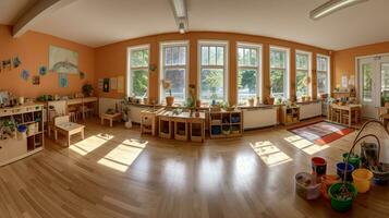 Interior of a montessori kindergarten, AI Generative photo