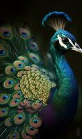 un delicado vistoso pavo real, muy detallado, ai generativo foto