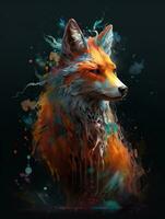 Fox in the style of colorful mindscapes, smokey background, detailed character illustrations. AI Generative photo