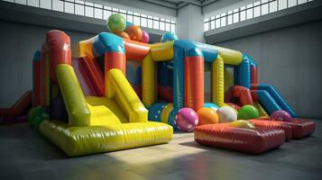 Modern inflatable playground for children indoor. AI Generative photo