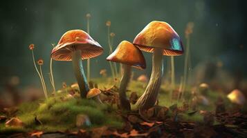 Psilocybin mushrooms, 3D illustration. Commonly known as magic mushrooms. AI Generative photo