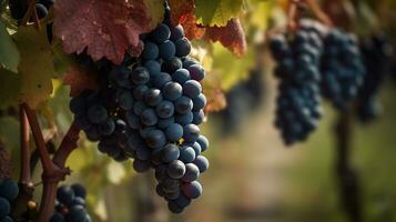 viñedo en octubre. racimos de uvas en sucursales. cerca arriba, ai generativo foto