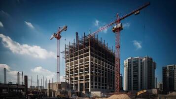 The Crane tower in construction site of a high-rise condominium, AI Generative photo