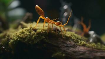 Cordyceps fungus growing on an ant, also known as zombie-ant fungus, magical effects, AI Generative photo