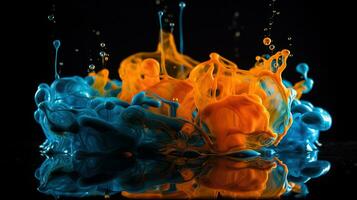 Spectacular image of blue and orange liquid ink churning together, with a realistic texture and great quality. 3D Illustration. Generative AI photo