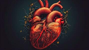 Human heart in the style of colorful realism, dark compositions, hyper-detailed, Generative AI photo