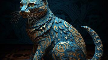 Feline Illusion, A Cut Paper Exotic Cat with Intricate Ornate Patterns and Shadow Play. Generative AI photo