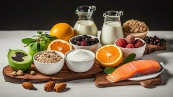 Selection of food for better sleep insomnia rich in tryptophan and melatonin, Generative AI photo