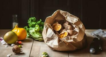 Kitchen leftovers in paper bag, Generative AI photo