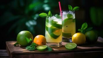 Embracing the Tropical Vibes with a Cool and Zesty Mojito Creation. Generative AI photo