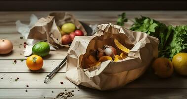 Kitchen leftovers in paper bag, Generative AI photo