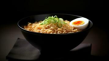 ramen japonés ramen fideos sopa en negro bol. generativo ai foto