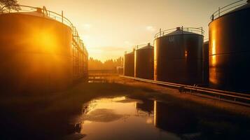 The chemical tanks gleam in the sunlight, holding valuable substances. Generative AI photo