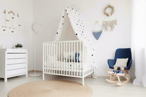 Elegantly Simple, Unisex Minimalist Nursery with a White Crib and Chic Decor. Generative AI photo