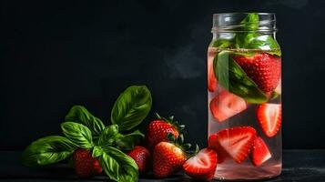 aplacar tu sed con fresa y albahaca infundido agua. generativo ai foto