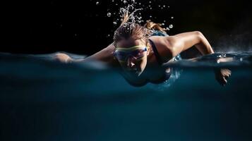 Professional Woman Swimmer on a wave. Generative AI photo