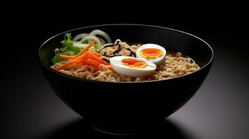 Umami Delights, A Taste of Japan's Finest in a Black Bowl of Ramen. Generative AI photo