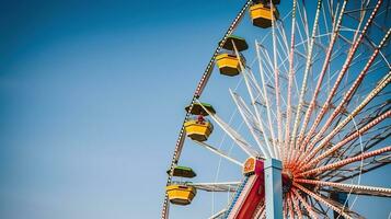 A Captivating View of a Ferris Wheel Amidst a Vast Blue Sky. Generative AI photo