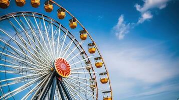 View to part of ferris wheel and blue sky, Generative AI photo