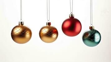 A Dazzling Array of Christmas Balls Adorning a Serene White Backdrop. Generative AI photo